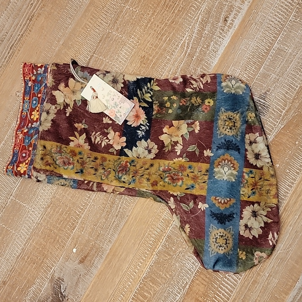 Johnny Was fleece/silk reversible Christmas stocking